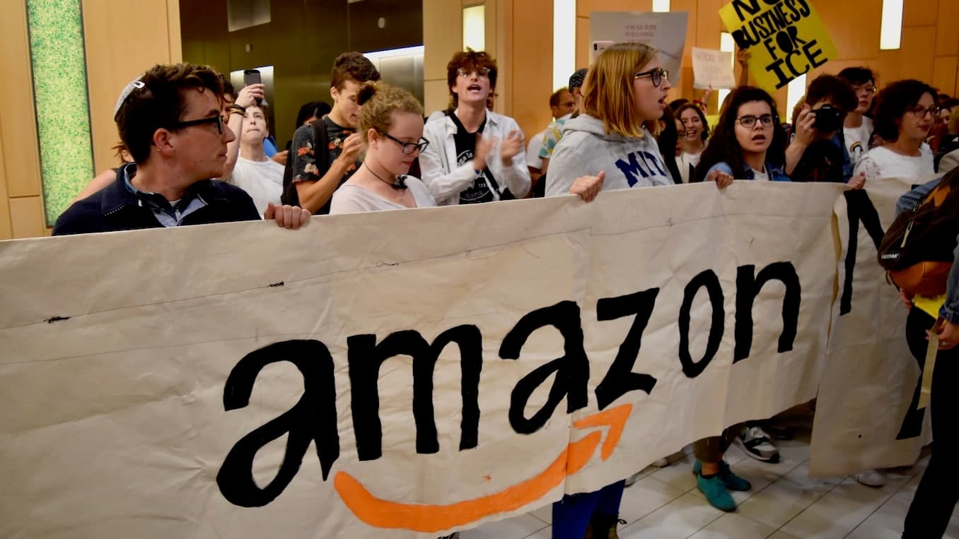 Photos from Never Again's action at Amazon's Boston HQ