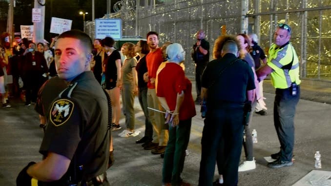 Never Again Is Now: 18 people arrested protesting ICE and concentration camps outside the Wyatt Detention Center