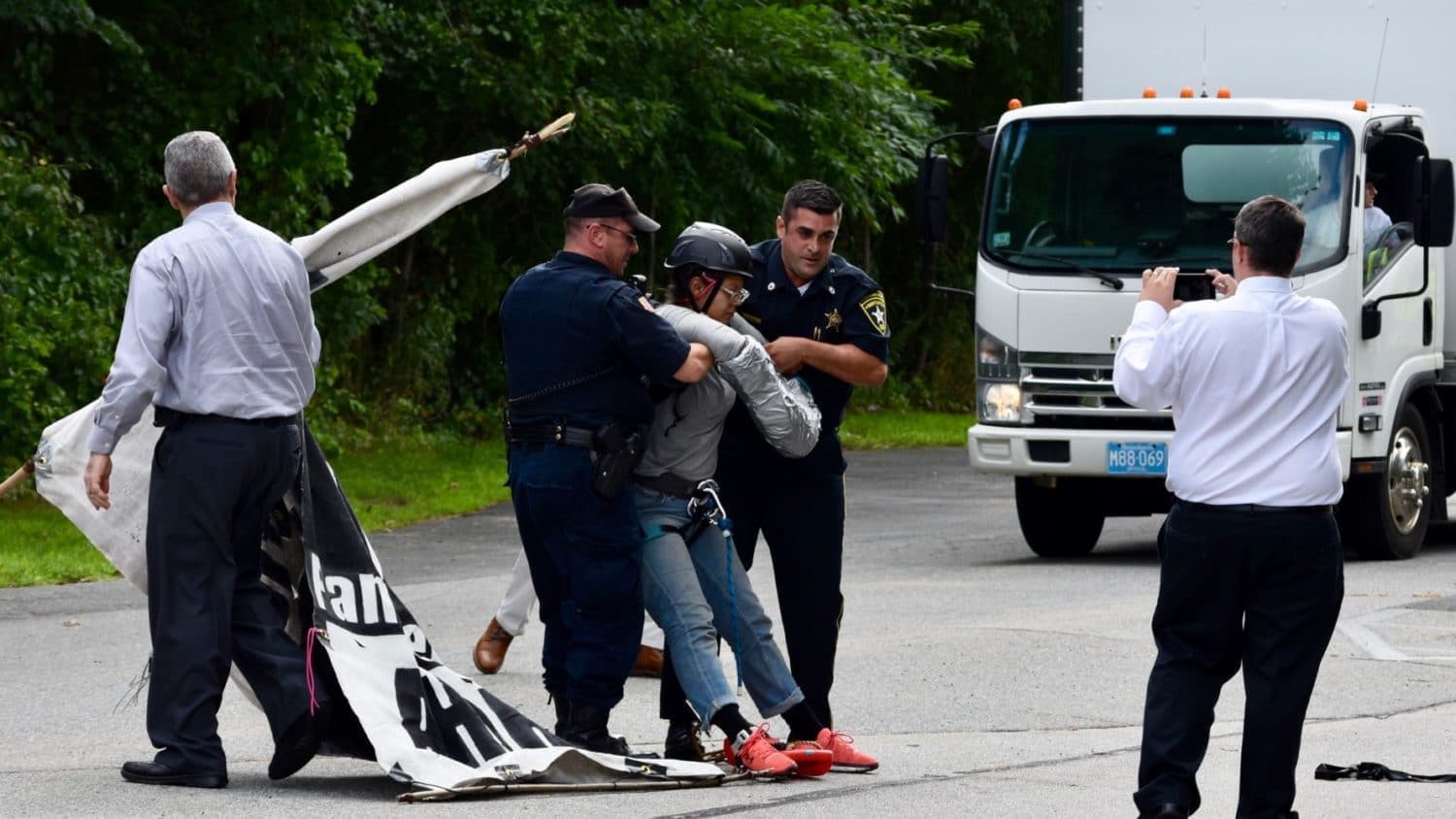 Video: Officers topple FANG tripods blocking entrance to Bristol County Jail