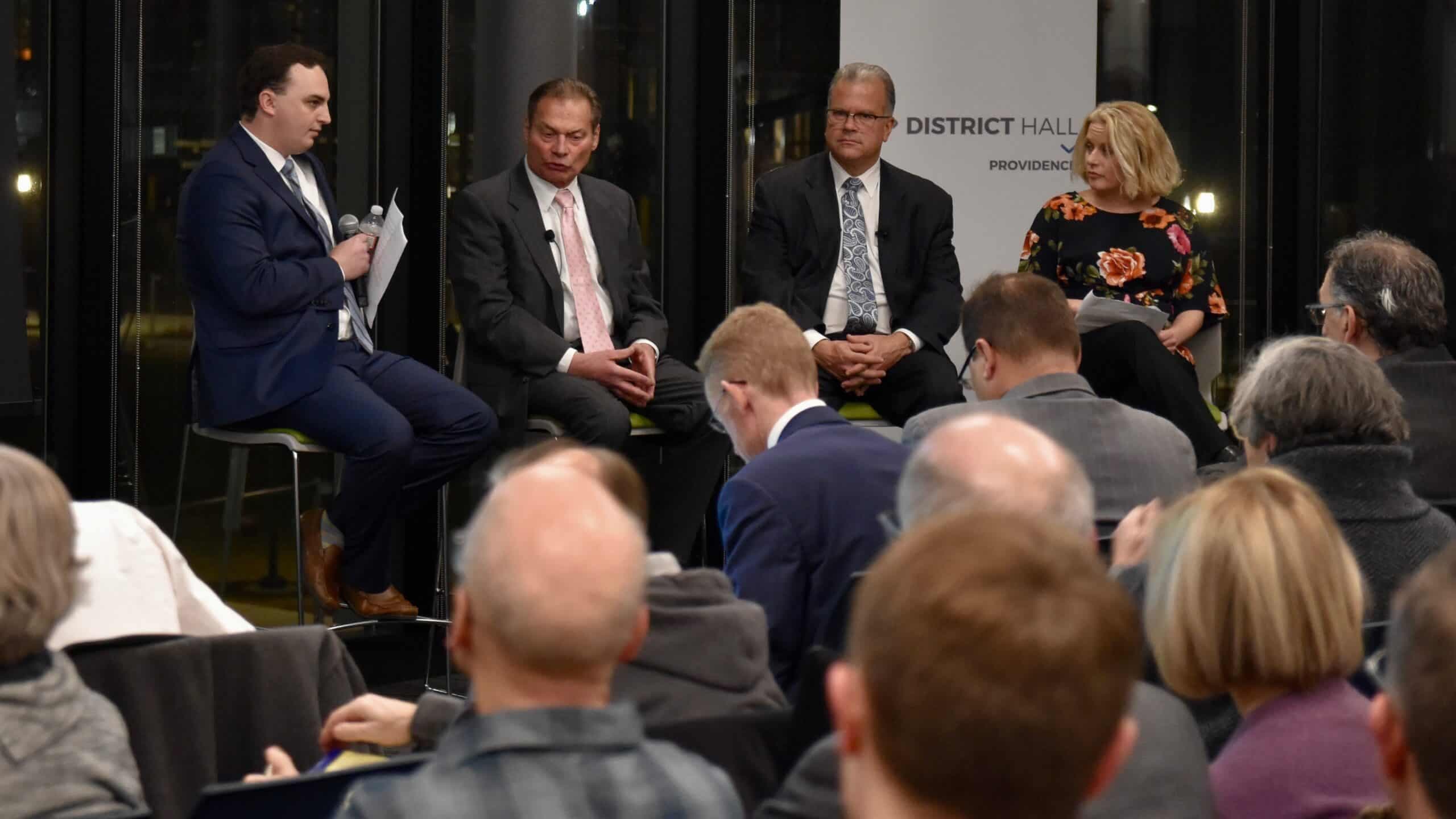 Speaker Mattiello and Senate President Ruggerio answer questions at Boston Globe event
