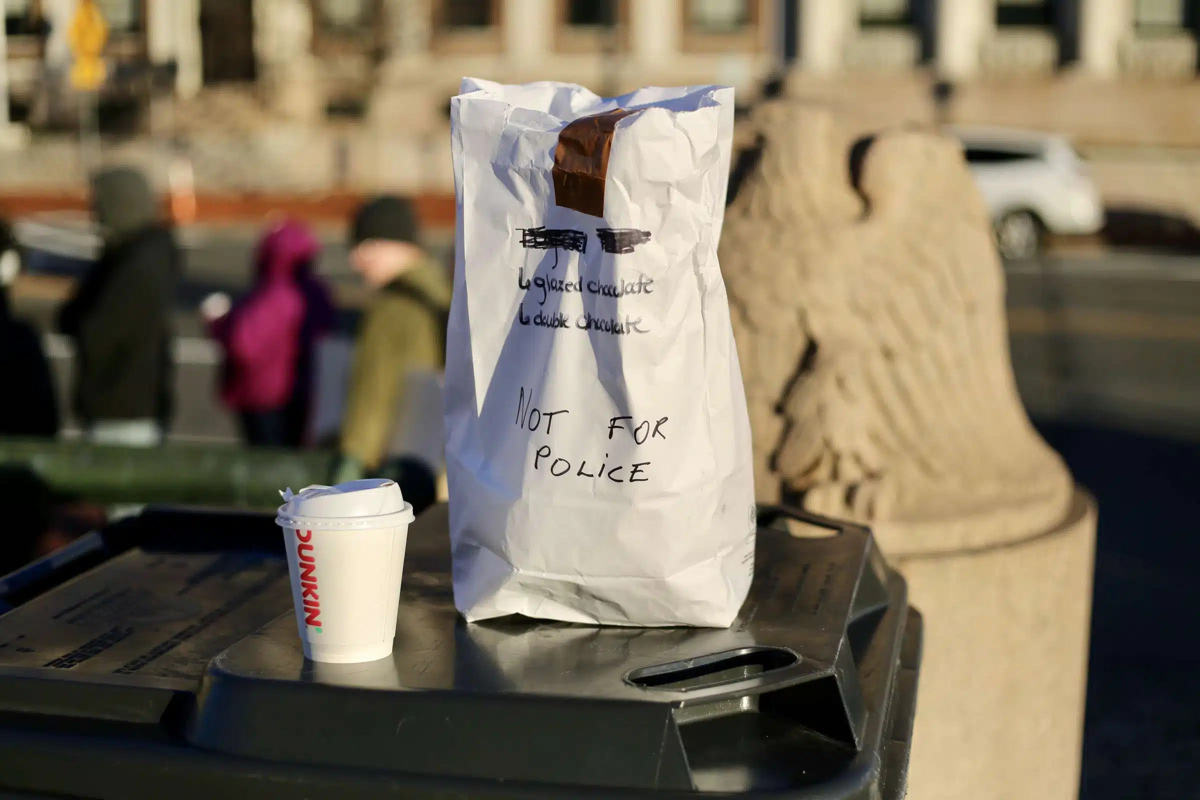 A bag of donuts labeled "Not for Police"
