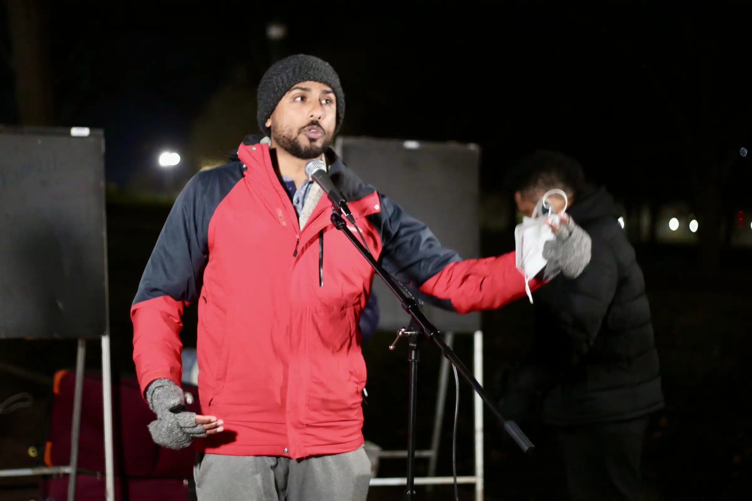 Dr. Nithin Paul speaking about the plight of homelessness on the south lawn of the Rhode Island State House.
