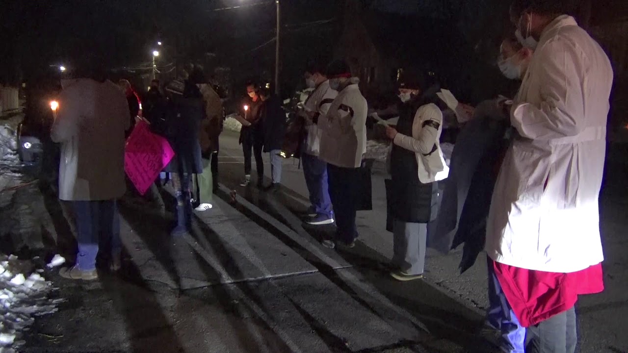 Moment of Silence and Singing at Prisoner Vigil Outside RI Governor's House