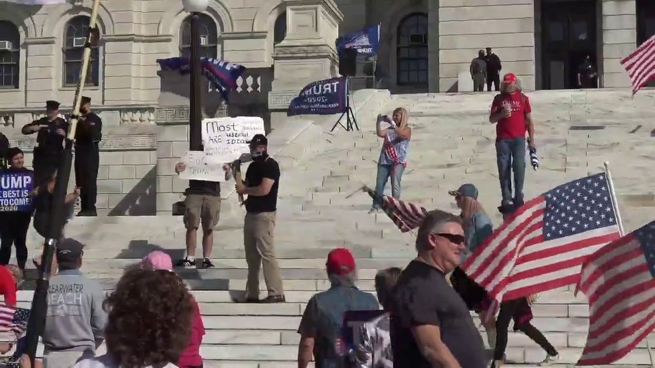 Trump Supporters harassing lone Counter-Protester at September Trump Rally in Rhode Island