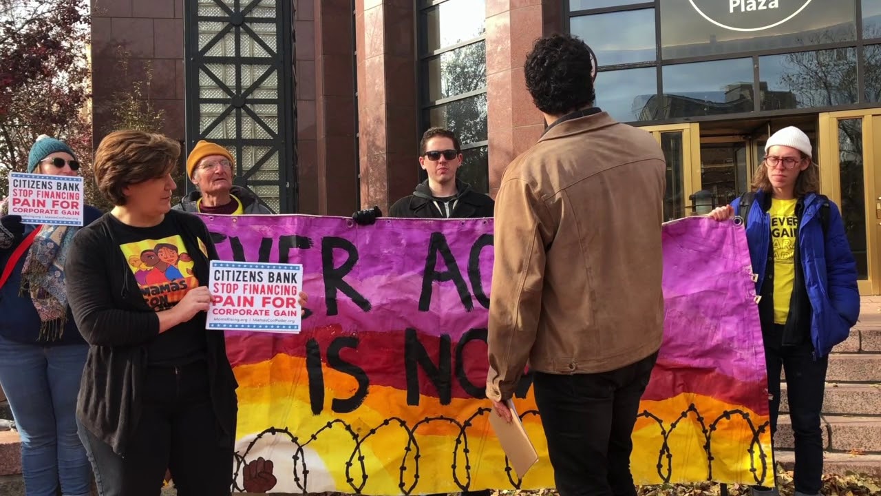 Never Again Action and the Families Belong Together coalition to deliver a petition to Citizens Bank