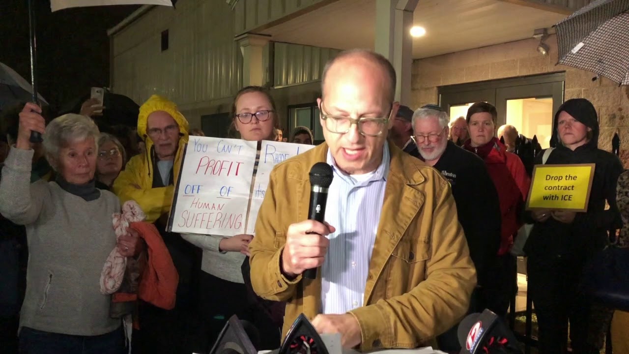 Professor Jared Goldstein of RWU and Never Again Action Member Speaks Outside of Wyatt Board Meeting