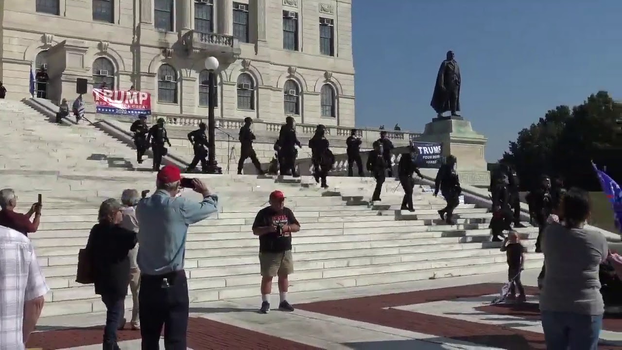 Trump Supporters cheer Police as They pass Statue of Slave Owner Nathaniel Greene in Rhode Island