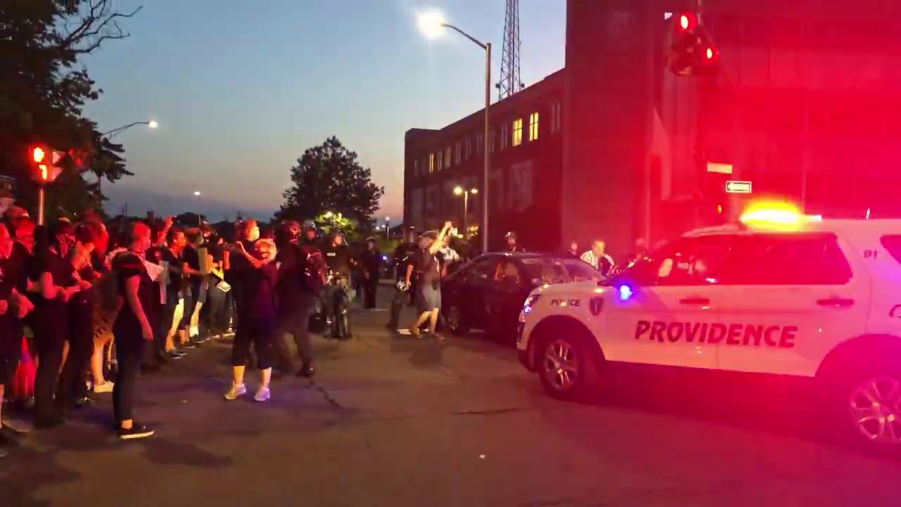 Protesters outside Providence Public Safety complex on July 26