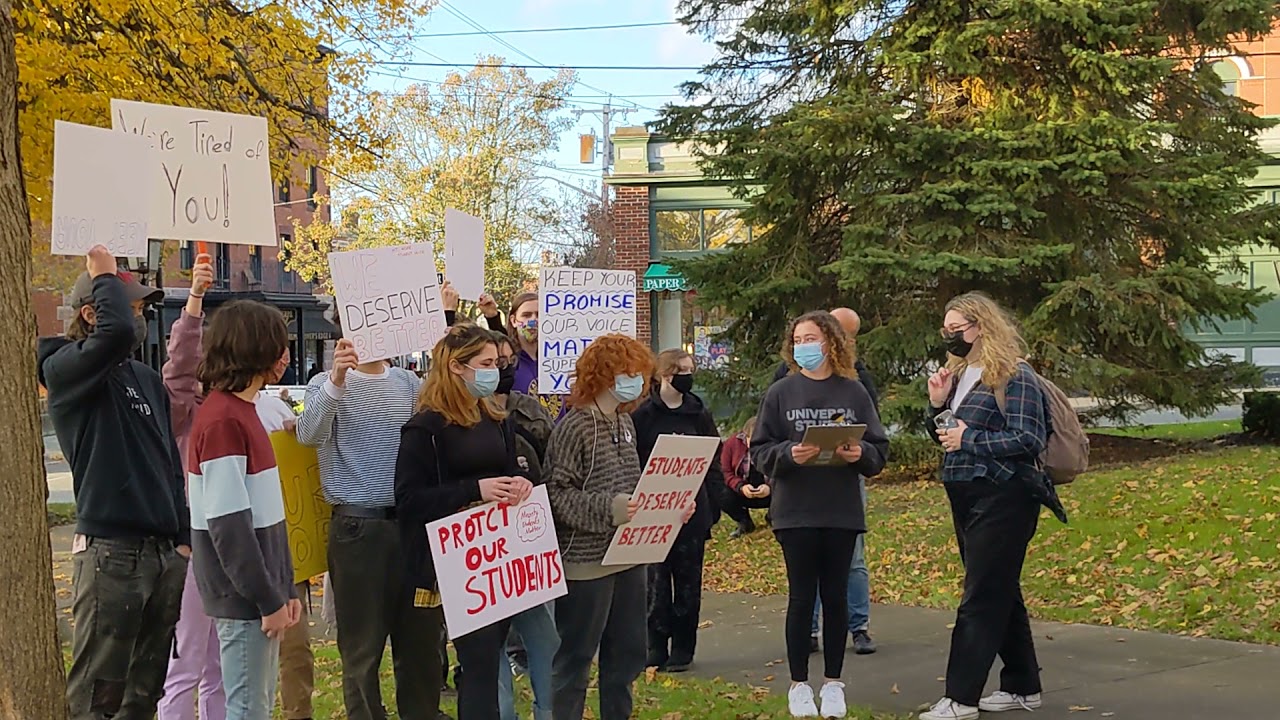 School Committee Supporters Stand Near the Mt  Hope Student Union Protest