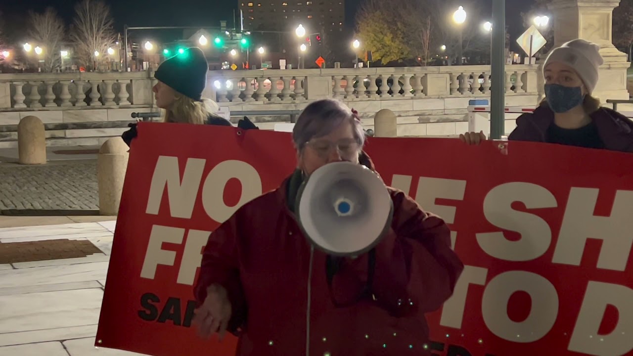 Senator Cynthia Mendes rallies outside RI State House: Marlene Guay