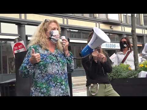 Maribeth Calabro from the PVD Teachers Union outside the RI Dept of Education
