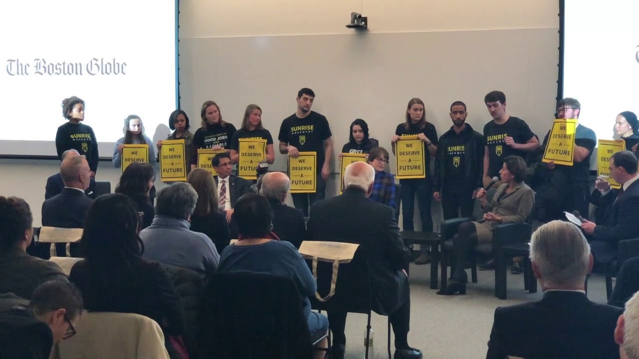 1/ Sunrise Movement disrupts a Boston Globe panel on Rhode Island's future featuring Gina Raimondo