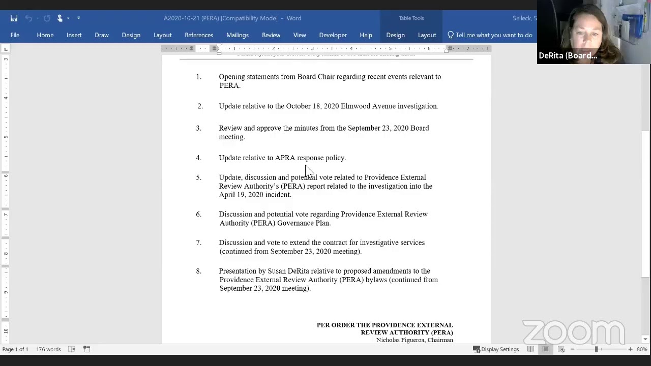 Providence External Review Authority - Wednesday, October 21, 2020