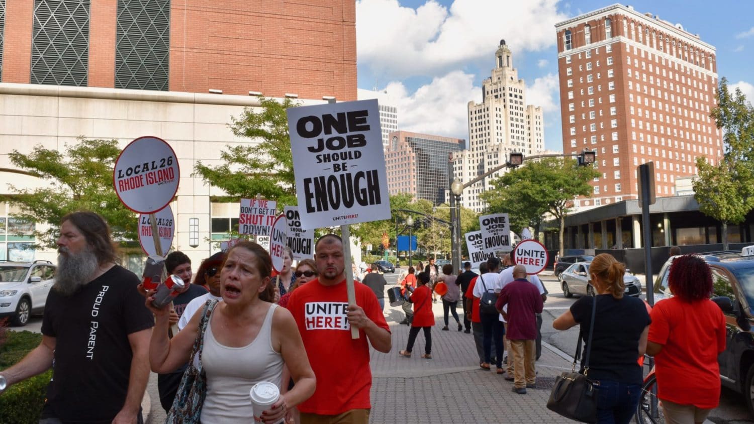 Unite Here! Local 26 members and allies hold Labor Day picket outside the Omni Providence Hotel