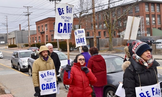 Healthcare workers picket for living wages and patient care at Blackstone Valley Community Health Center