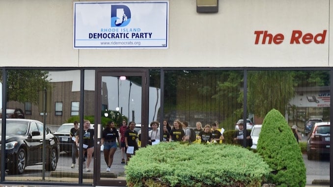 Photo for When Sunrise Rhode Island visited the Rhode Island Democratic Party HQ to demand a Presidential Climate Debate, outgoing Executive Director Olasanoye pushed back