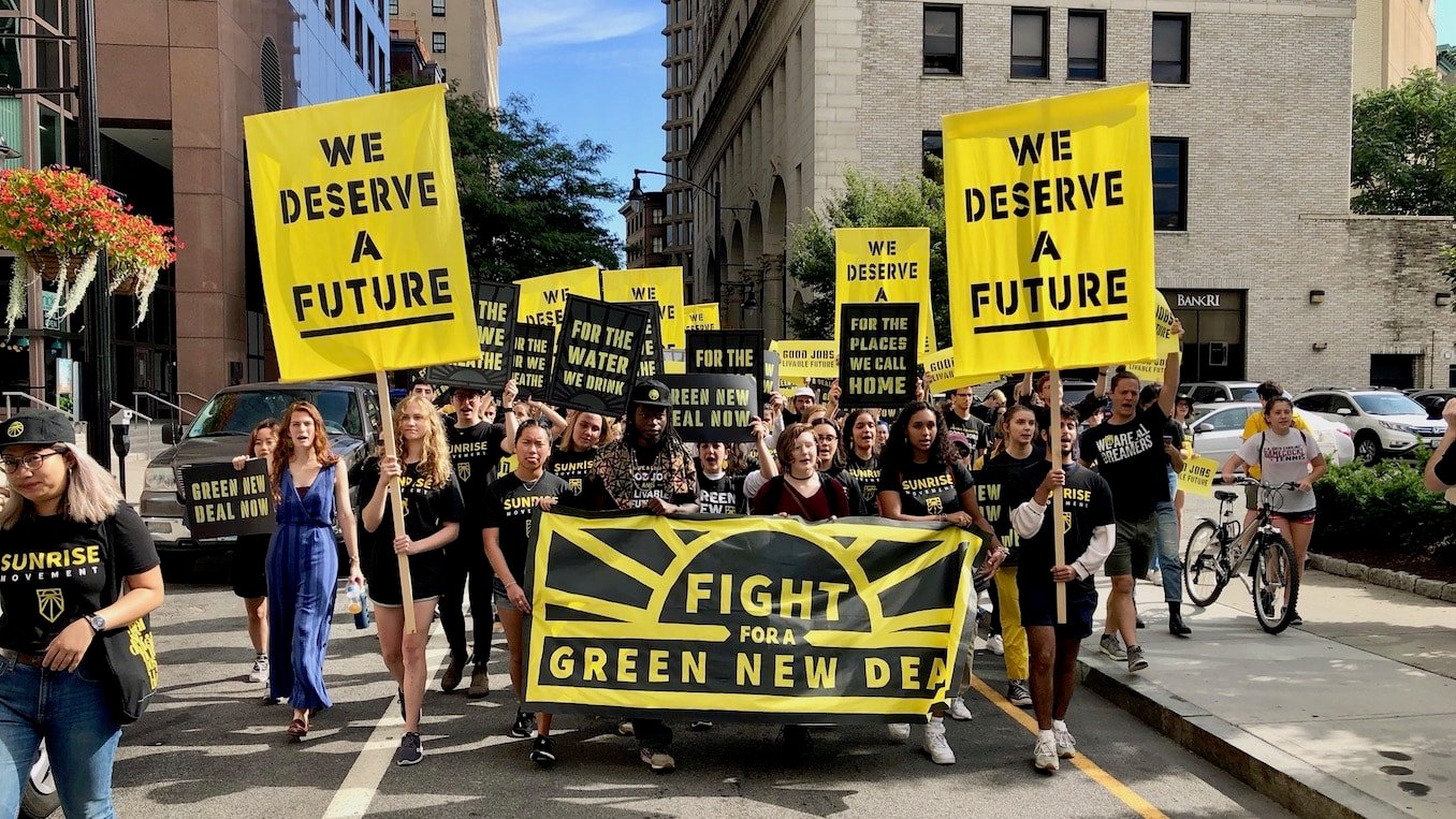 Rhode Island News: Sunrise Movement marches through Providence, visits Whitehouse and Raimondo to demand Green New Deal