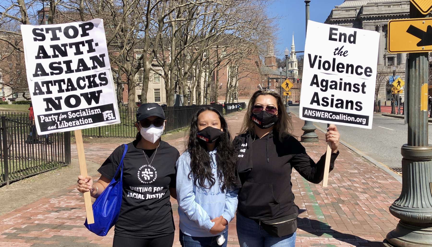“Call it what it is, a hate crime. Stop anti-Asian violence. Stop China bashing,” say activists in Providence