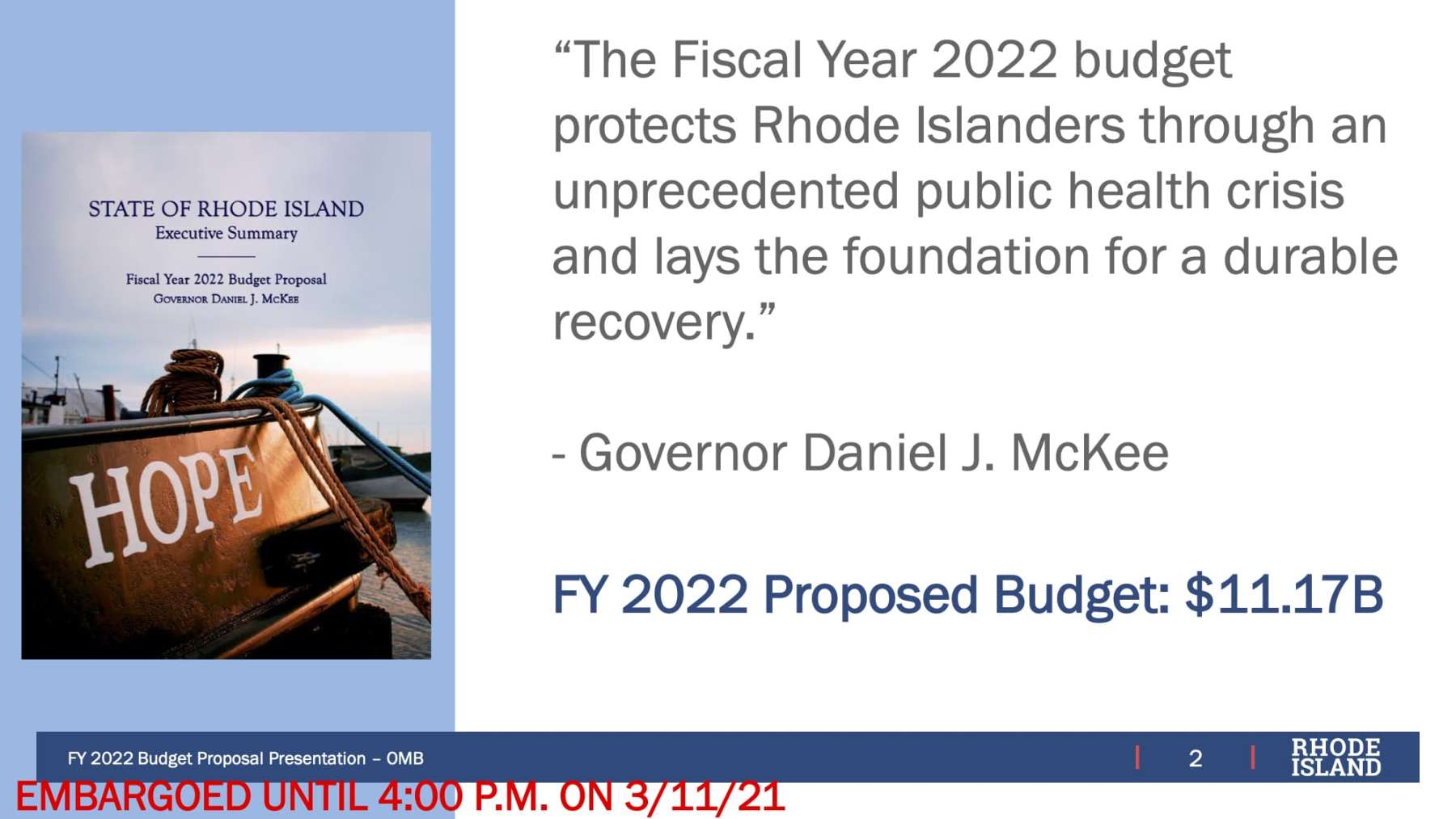 Governor McKee unveils his proposed FY 2020 budget and cannabis legalization plan