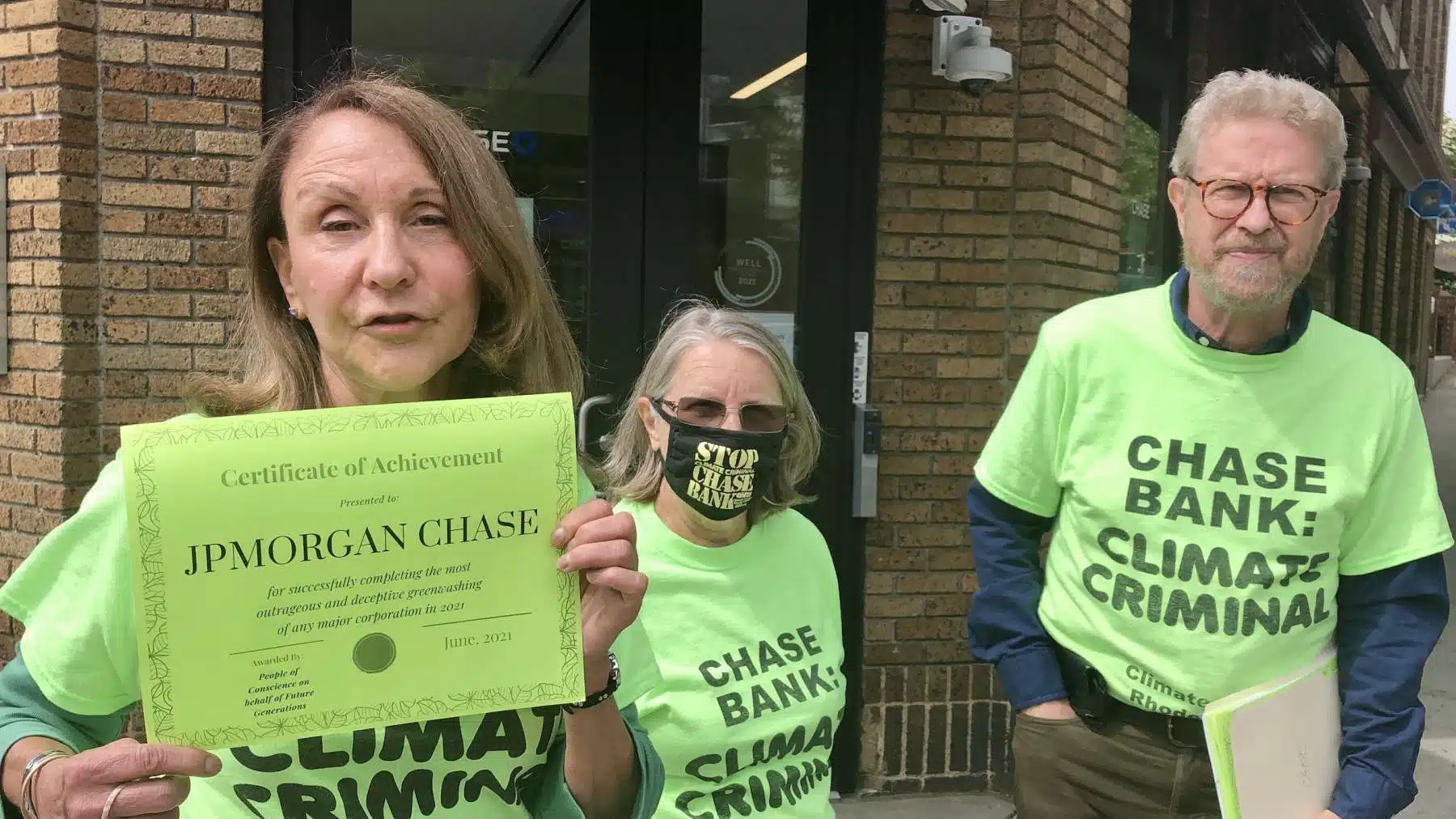 Rhode Island News: Climate Action RI issues greenwashing award to Chase Bank branches throughout the state
