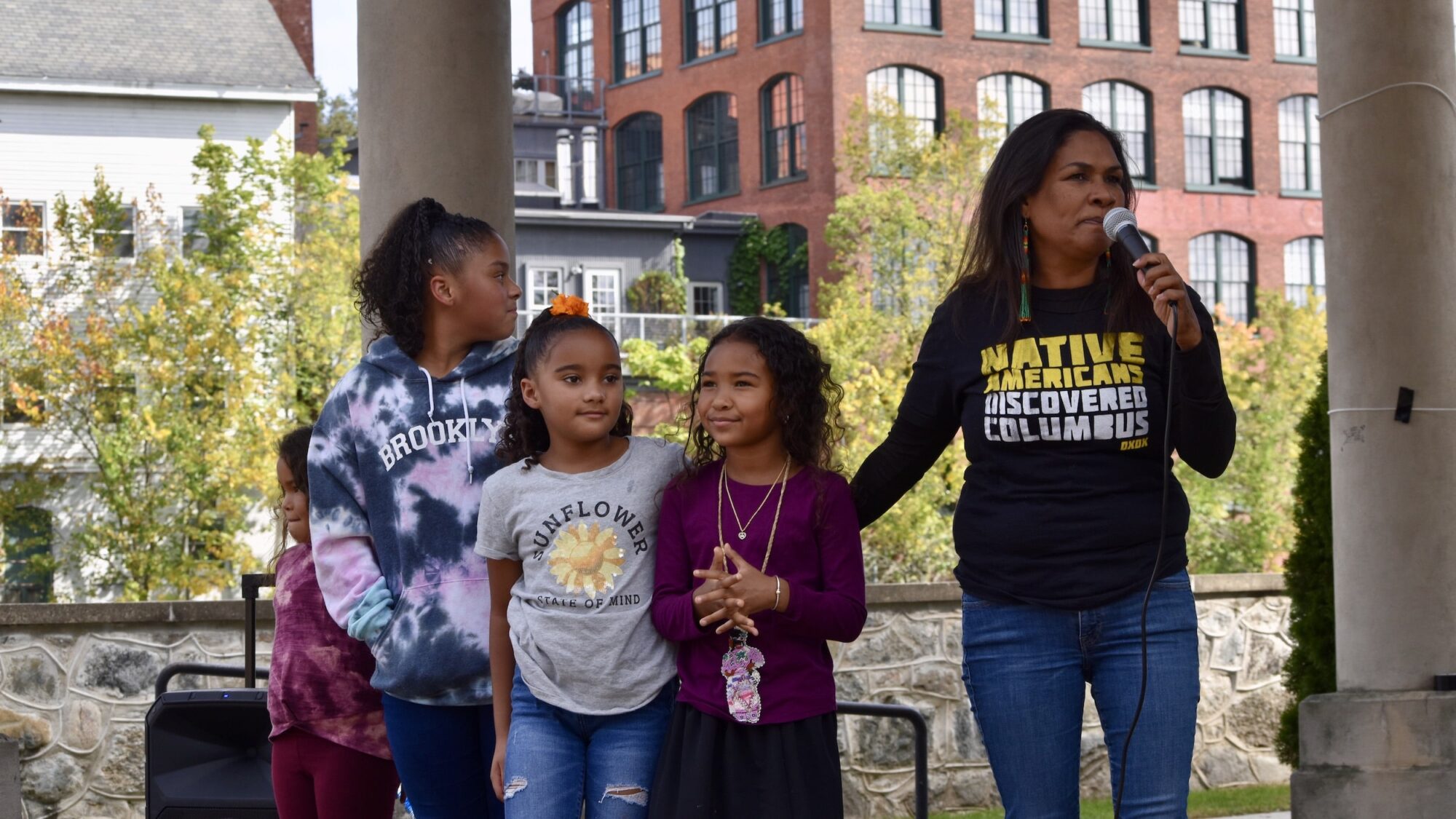 Rhode Island News: Indigenous people and allies protest new Blackstone statue and Columbus Day in Pawtucket
