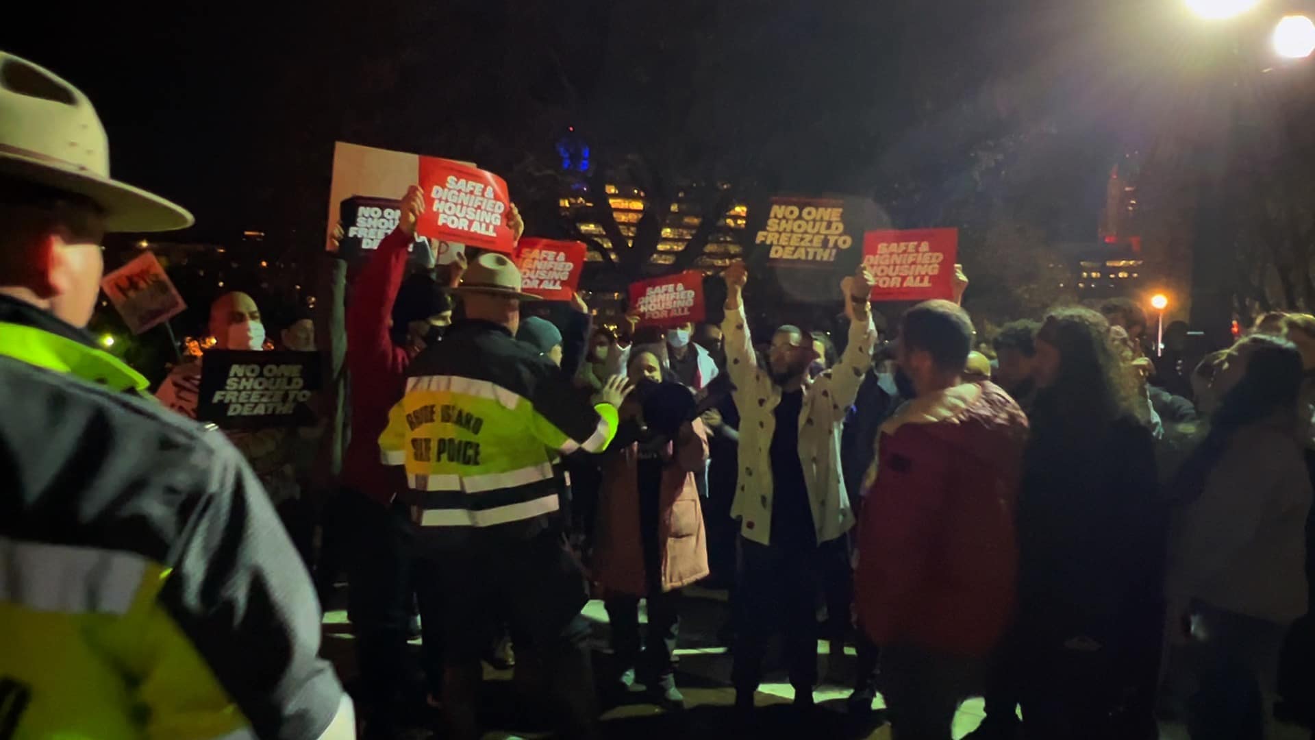 Photo for Governor McKee’s tree lighting disrupted by protesters against homelessness