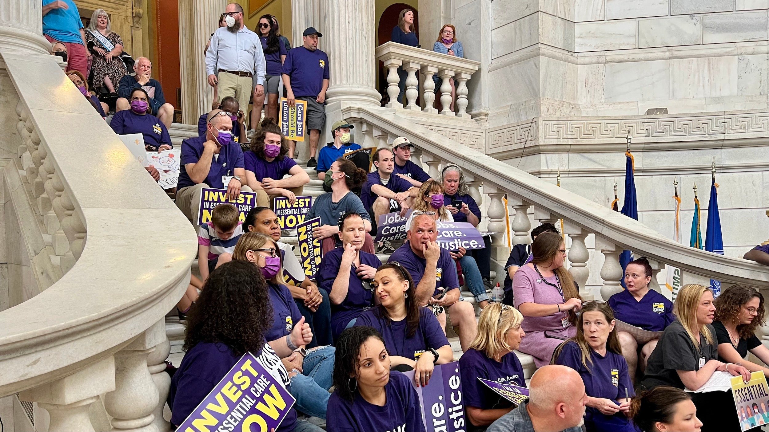 Rhode Island: Essential healthcare workers hold State House rally to demand investment now, not later